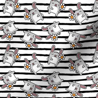  cute spring bunnies - bunny with flower - black stripes - LAD20