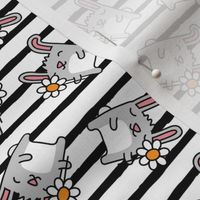  cute spring bunnies - bunny with flower - black stripes - LAD20