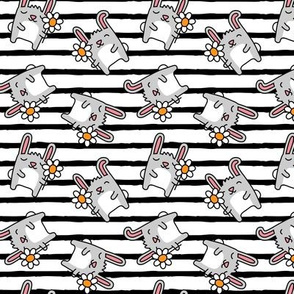 cute spring bunnies - bunny with flower - black stripes - LAD20