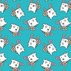  cute spring bunnies - bunny with flower - blue - LAD20