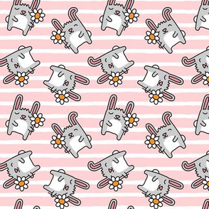 cute spring bunnies - bunny with flower - pink stripes - LAD20