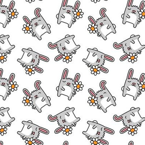 cute spring bunnies - bunny with flower - white - LAD20
