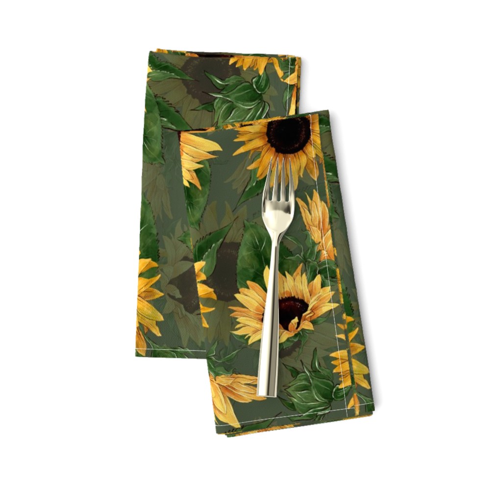 14" Sunflowers forever - hand drawn watercolor florals on grey- double layer,sunflower fabric, sunflowers fabric 