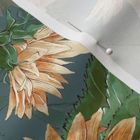 14" Sunflowers forever - hand drawn watercolor florals on grey- double layer,sunflower fabric, sunflowers fabric 