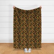 14" Sunflowers forever - hand drawn watercolor florals on brown- double,sunflower fabric, sunflowers fabric                  layer