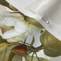 14" Lush Romantism Antique Magnolia Flowers - Vintage home decor, Nostalgic  magnolias wallpaper,antiqued Magnolia Fabric - Flowers Fabric - Magnolia Wallpaper white on white double layer