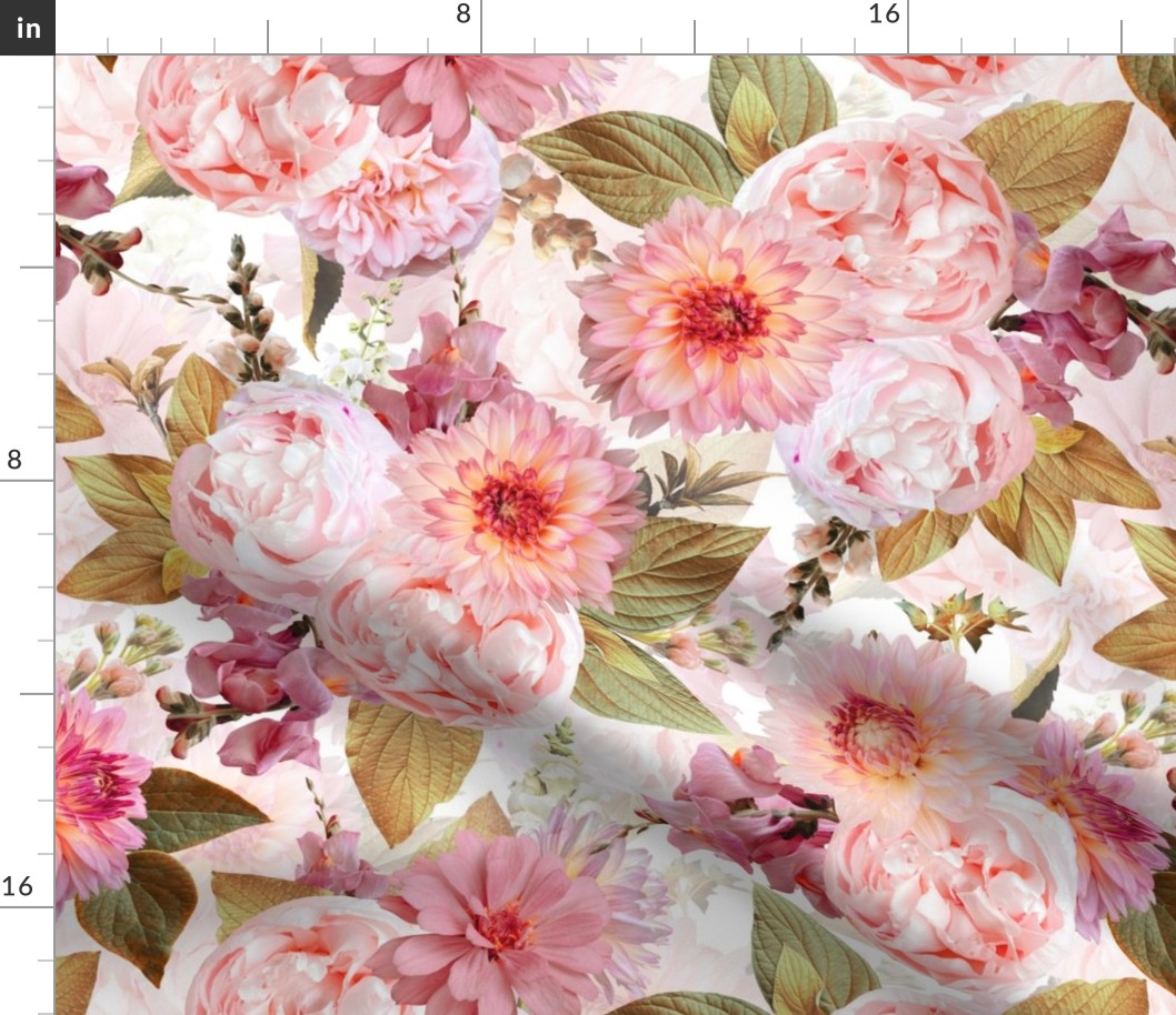 delicate blush aster dahlia pink pastel flowers roses baby girl flowers  double layer on white 