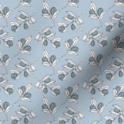The botanical poppy garden olive branch and leaves boho style spring summer cool blue gray white neutral SMALL