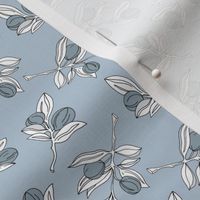 The botanical poppy garden olive branch and leaves boho style spring summer cool blue gray white neutral SMALL