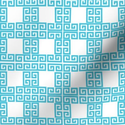  Greek Key Squares - Turquoise  & White