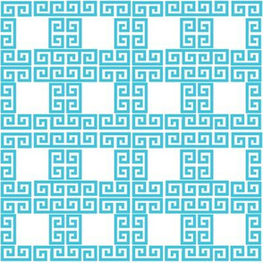  Greek Key Squares - Turquoise  & White