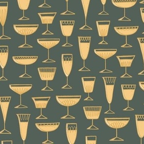 Midcentury Modern Champagne Glasses on Spruce Green - Medium