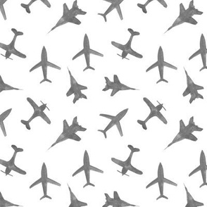 Grey airplanes - watercolor planes for baby boy