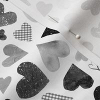 Watercolor Collage Hearts - Black, White, Gray