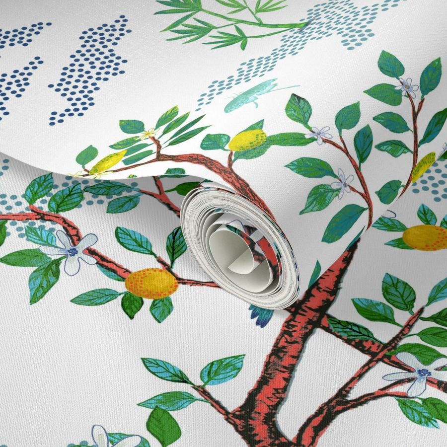 citrus grove toile custom recolor Wallpaper | Spoonflower