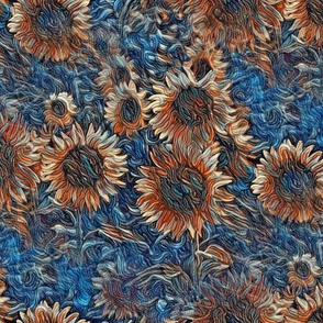 Sunflower Art on Blue