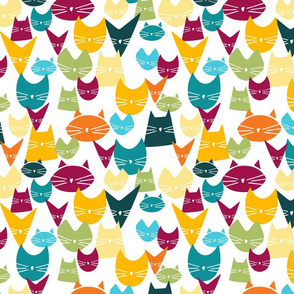 cats - jelly cats misc - bohemian colors on white - cat fabric and wallpaper