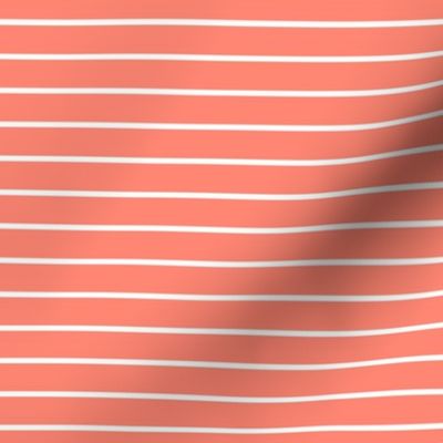 Coral Pin Stripe Pattern Horizontal in White