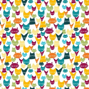 small scale cats - jelly cats misc - bohemian colors on white - cat fabric and wallpaper