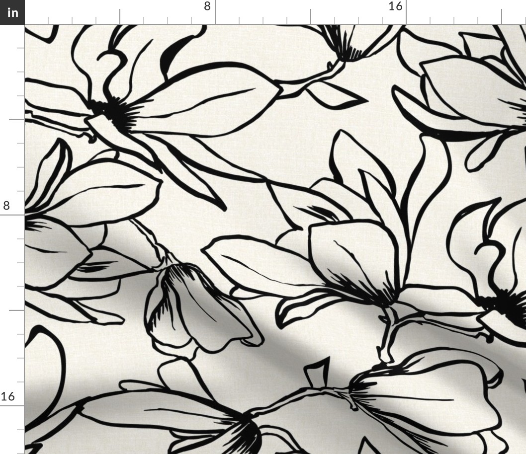 Magnolia Garden Floral - Textured Ivory and Black Outline Jumbo