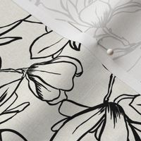 Magnolia Garden Floral - Textured Ivory and Black Outline Regular