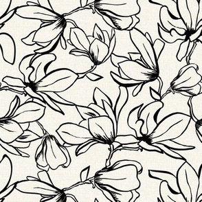 Magnolia Garden Floral - Textured Ivory and Black Outline Regular