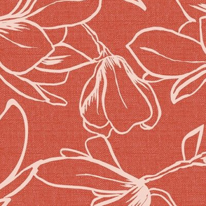 Magnolia Garden Floral - Textured Terra Cotta and Pink Outline Large