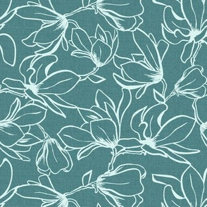 Magnolia Garden Floral - Textured Teal and Aqua Outline Regular