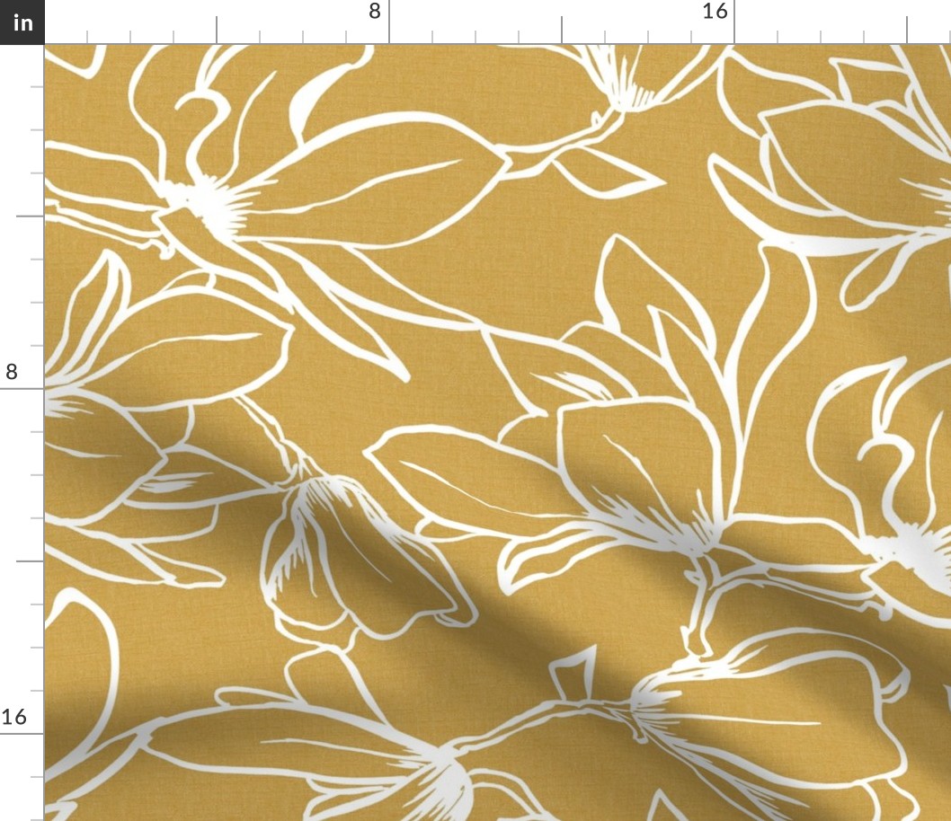 Magnolia Garden Floral - Textured Goldenrod Yellow White Outline Jumbo