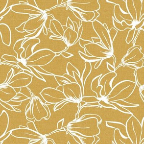 Magnolia Garden Floral - Textured Goldenrod Yellow White Outline Regular