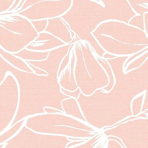 Magnolia Garden Floral - Textured Blush Pink White Outline Large