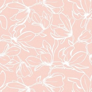 Magnolia Garden Floral - Textured Blush Pink White Outline Regular