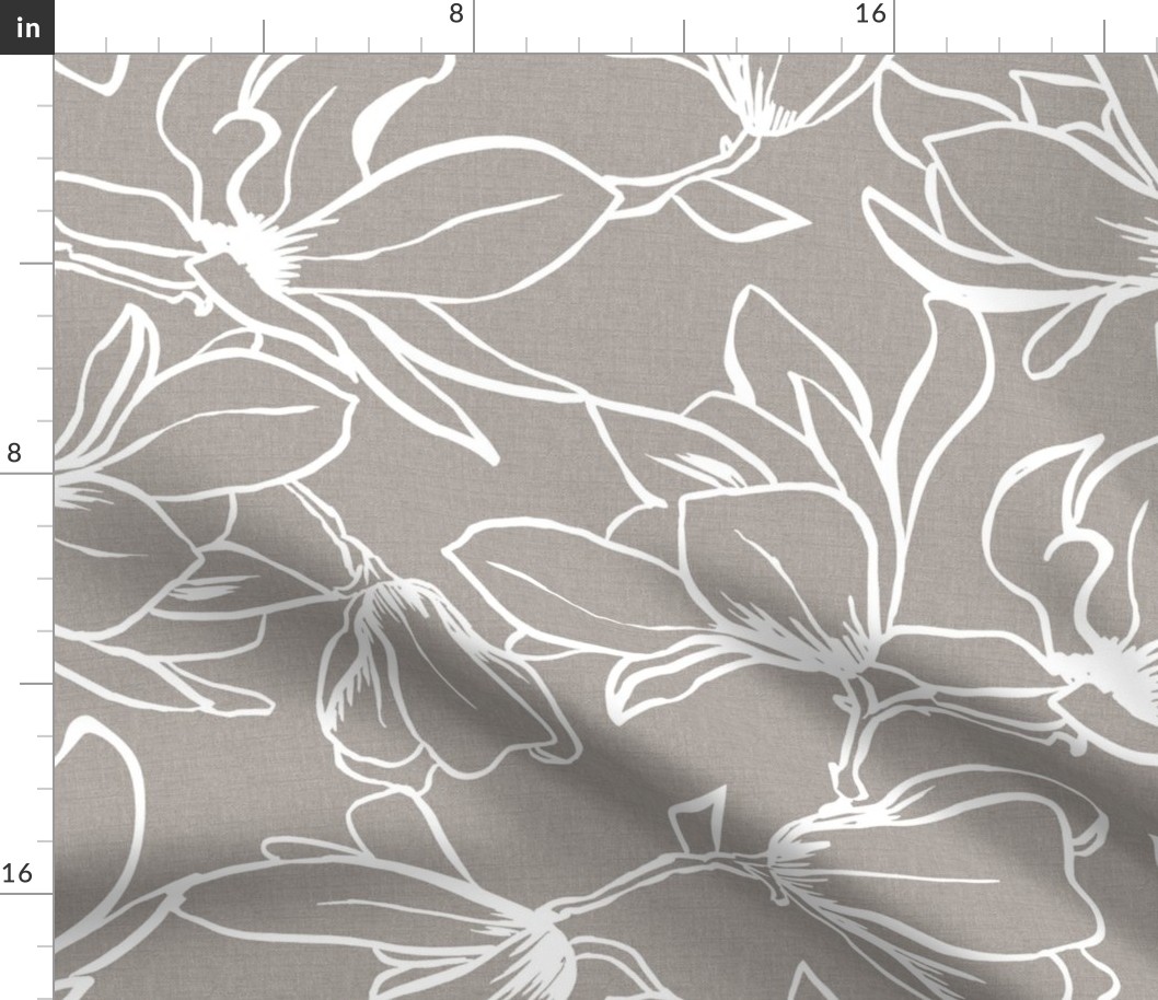 Magnolia Garden Floral - Textured Taupe White Outline Jumbo
