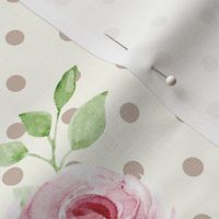 Large Scale Pink Roses on Ivory with Taupe Polkadots