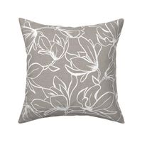 Magnolia Garden Floral - Textured Taupe White Outline Large