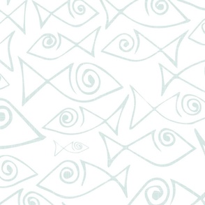 fish - abstract lineart fish - sea glass - coastal wallpaper and fabric