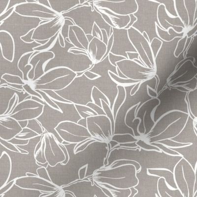 Magnolia Garden Floral - Textured Taupe White Outline Regular