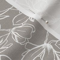 Magnolia Garden Floral - Textured Taupe White Outline Regular