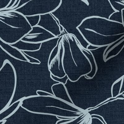 Magnolia Garden Floral - Textured Blue Outline Large