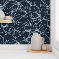 Magnolia Garden Floral - Textured Blue Outline Large