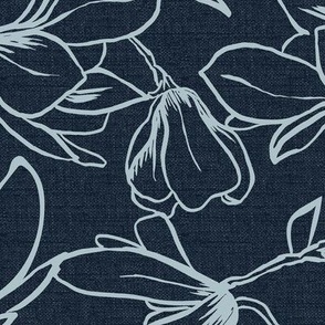 Magnolia Garden Floral - Textured Blue Outline Large