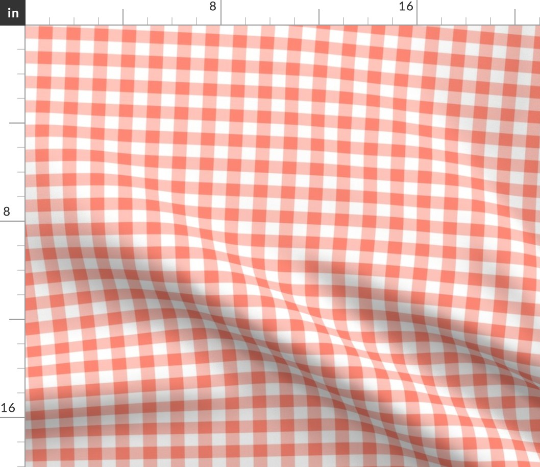 Gingham Pattern - Coral and White