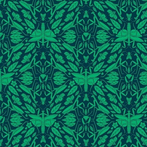 Mantis Damask - Green and Navy Blue Colorway