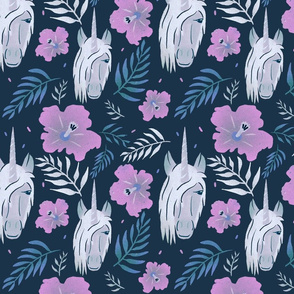 Unicorn and Pink Hibiscus Pattern