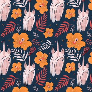 Unicorn and Hibiscus Floral Pattern