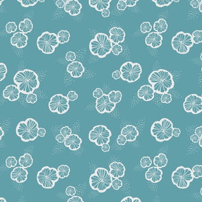 Fifties Flowers in turquoise and white