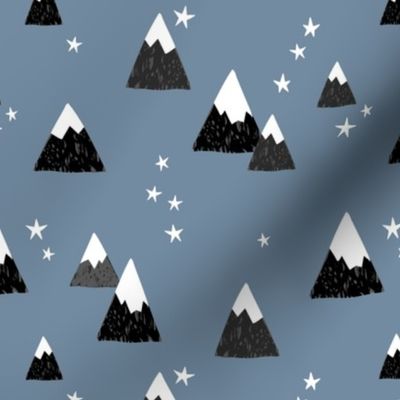 Geometric fuji japan mountain stars illustration winter woodland  cool blue gray black