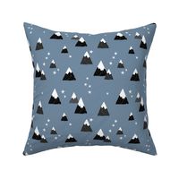 Geometric fuji japan mountain stars illustration winter woodland  cool blue gray black