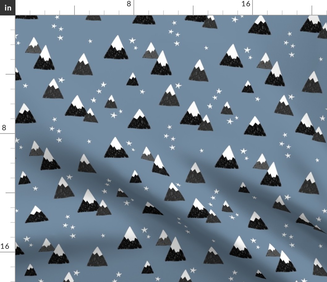Geometric fuji japan mountain stars illustration winter woodland  cool blue gray black