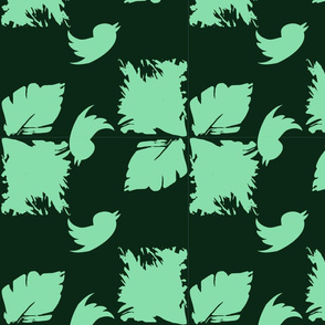 Pale green bird pattern on the dark green